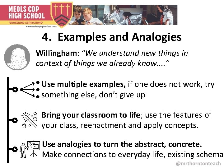 4. Examples and Analogies Willingham: “We understand new things in context of things we 4. Examples and Analogies Willingham: “We understand new things in context of things we