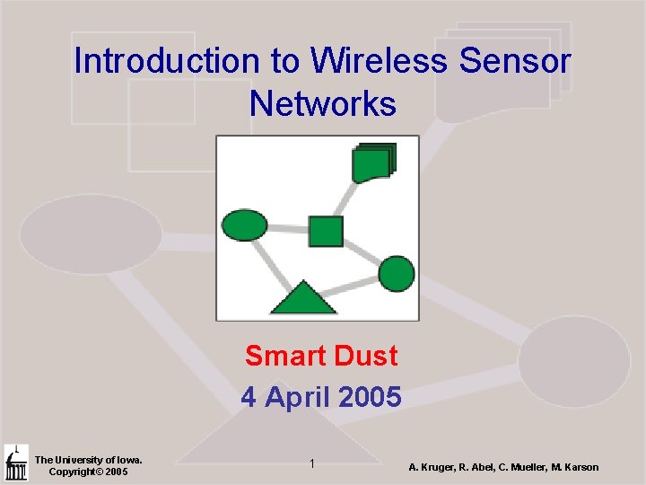 Introduction to Wireless Sensor Networks Smart Dust 4 April 2005 The University of Iowa.