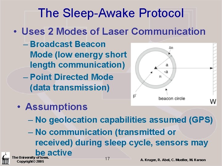 The Sleep-Awake Protocol • Uses 2 Modes of Laser Communication – Broadcast Beacon Mode