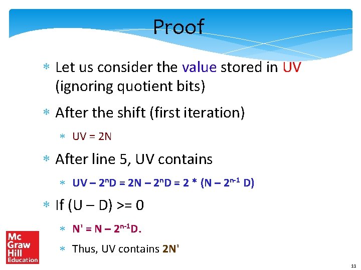 Proof * Let us consider the value stored in UV (ignoring quotient bits) *
