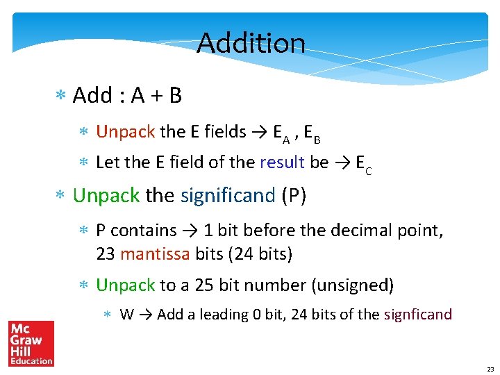 Addition * Add : A + B * Unpack the E fields → EA