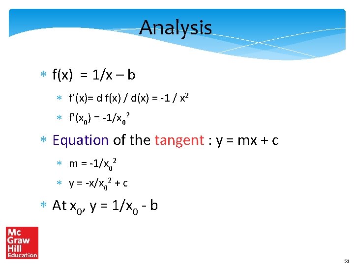 Analysis * f(x) = 1/x – b * f’(x)= d f(x) / d(x) =