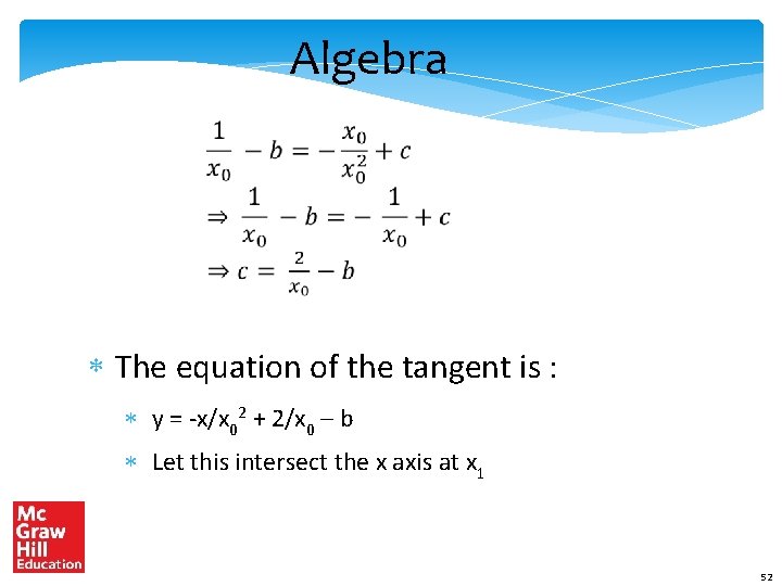 Algebra * The equation of the tangent is : * y = -x/x 02