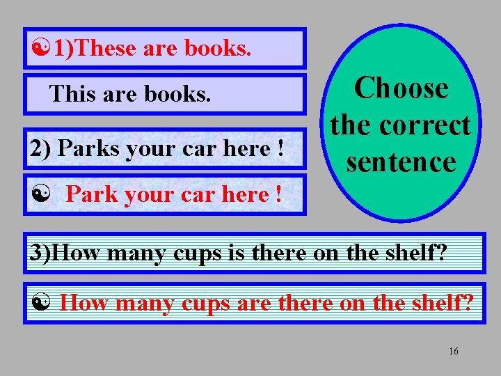 1)These [ 1)These areare books. This are books. 2) Parks your car here !