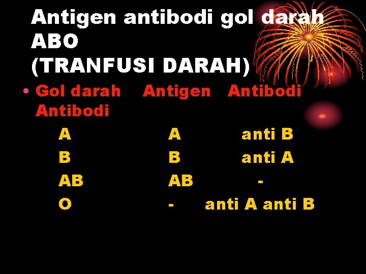 Antigen antibodi gol darah ABO (TRANFUSI DARAH) • Gol darah Antibodi A B AB