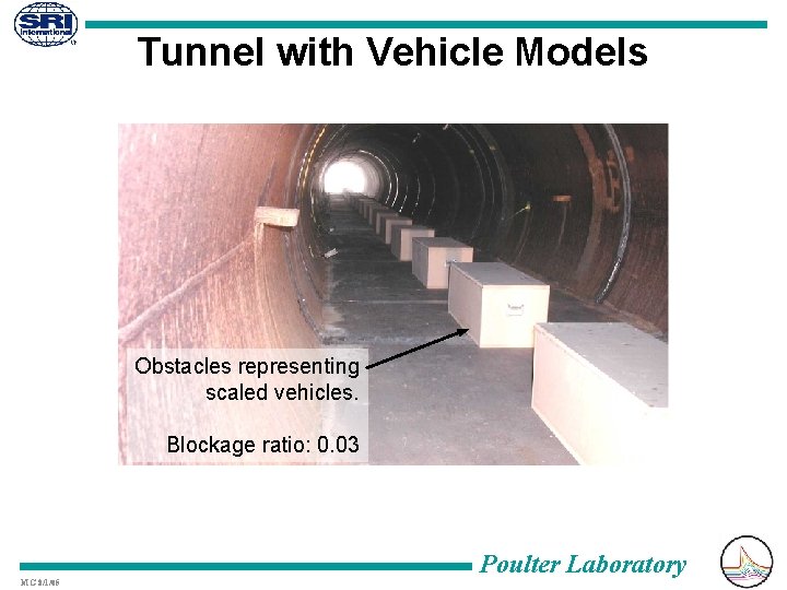Tunnel with Vehicle Models Obstacles representing scaled vehicles. Blockage ratio: 0. 03 MG 8/1/05