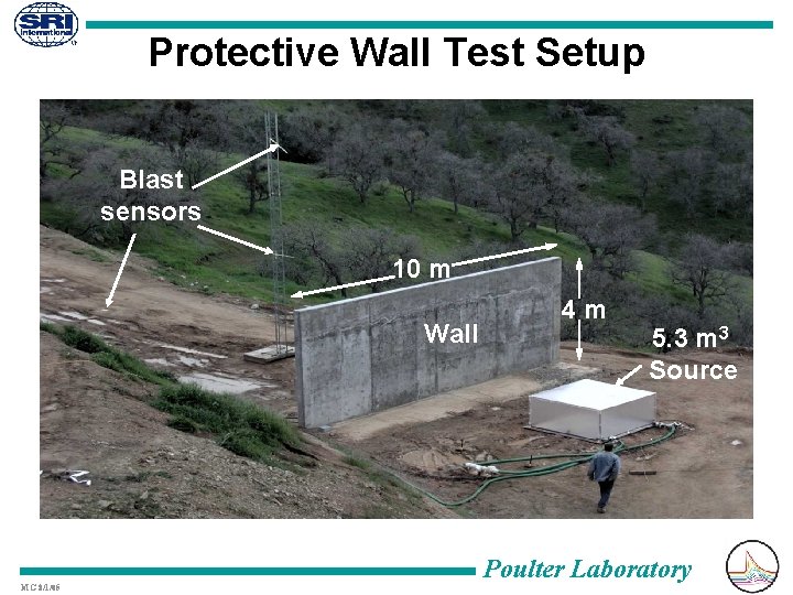 Protective Wall Test Setup Blast sensors 10 m Wall MG 8/1/05 4 m 5.