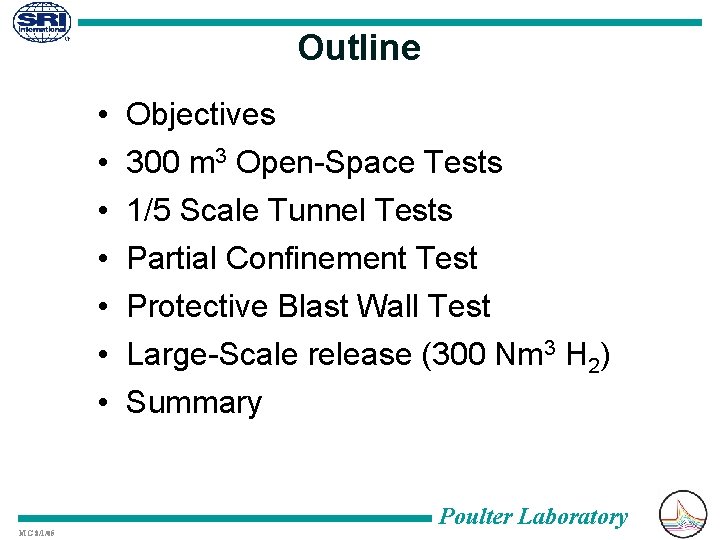 Outline • • MG 8/1/05 Objectives 300 m 3 Open-Space Tests 1/5 Scale Tunnel