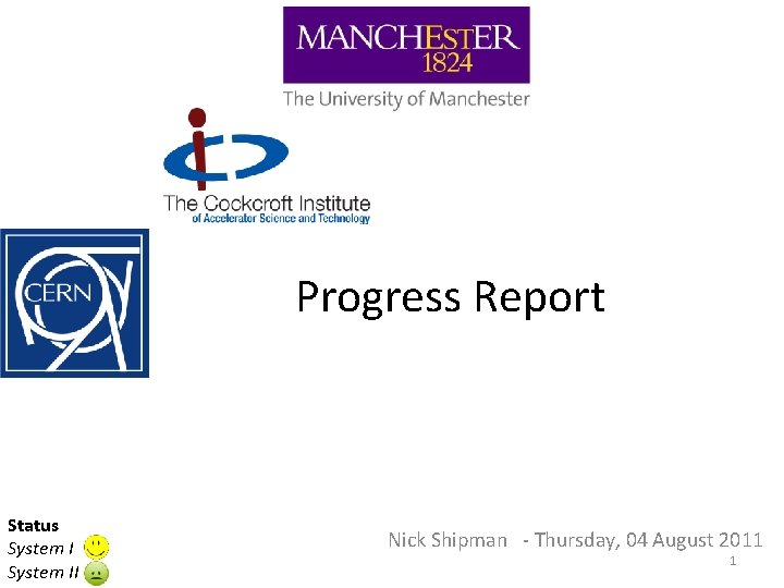 Progress Report Status System II Nick Shipman - Thursday, 04 August 2011 1 