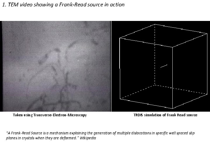 1. TEM video showing a Frank-Read source in action Taken using Transverse-Electron-Microscopy TRDIS simulation