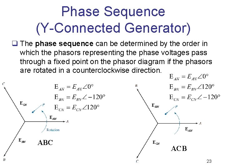 Phase Sequence (Y-Connected Generator) q The phase sequence can be determined by the order