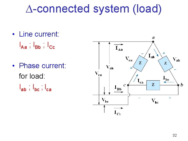 ∆-connected system (load) • Line current: IAa ; IBb ; ICc • Phase current: