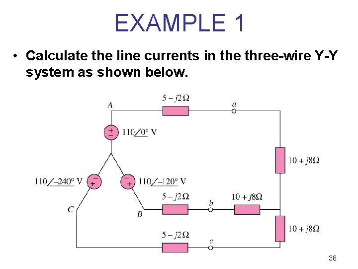 EXAMPLE 1 • Calculate the line currents in the three-wire Y-Y system as shown
