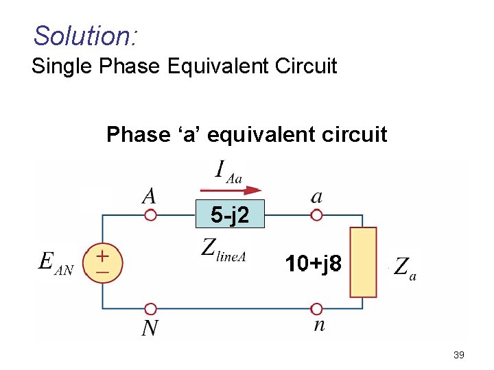 Solution: Single Phase Equivalent Circuit Phase ‘a’ equivalent circuit 39 
