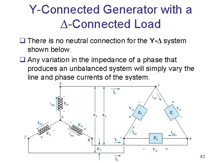 Y-Connected Generator with a ∆-Connected Load q There is no neutral connection for the