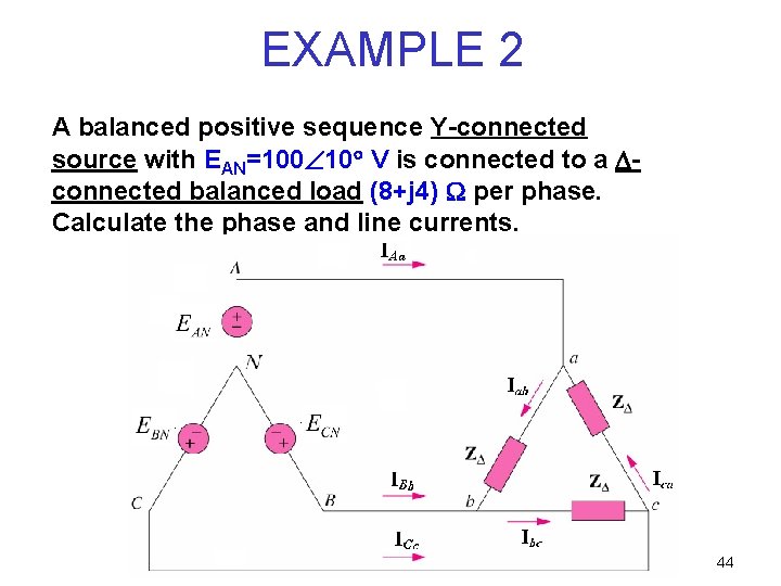 EXAMPLE 2 A balanced positive sequence Y-connected source with EAN=100 10 V is connected
