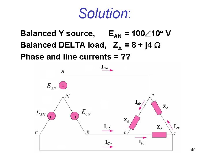 Solution: Balanced Y source, EAN = 100 10 V Balanced DELTA load, Z =