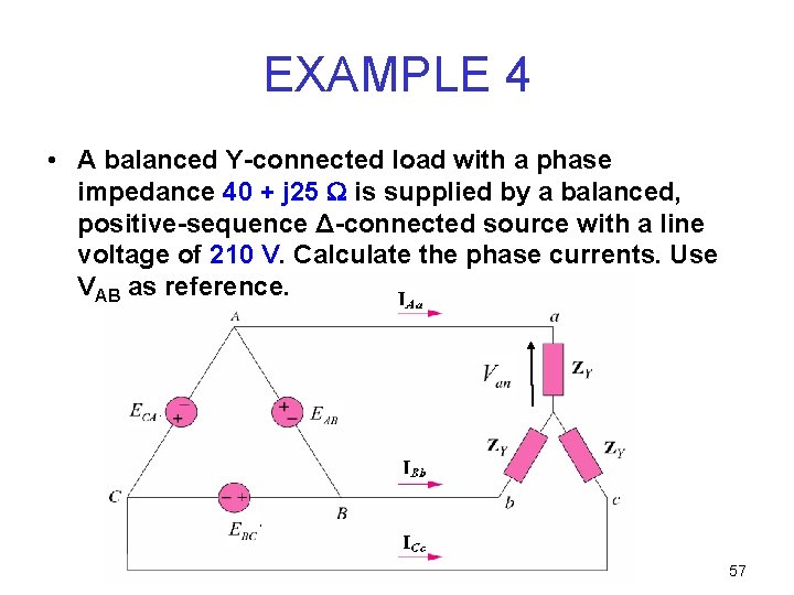 EXAMPLE 4 • A balanced Y-connected load with a phase impedance 40 + j