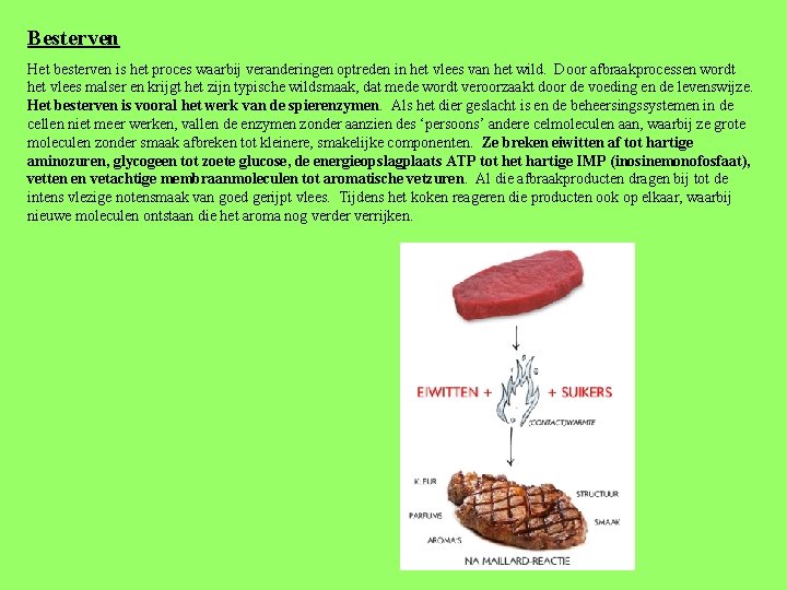 Besterven Het besterven is het proces waarbij veranderingen optreden in het vlees van het