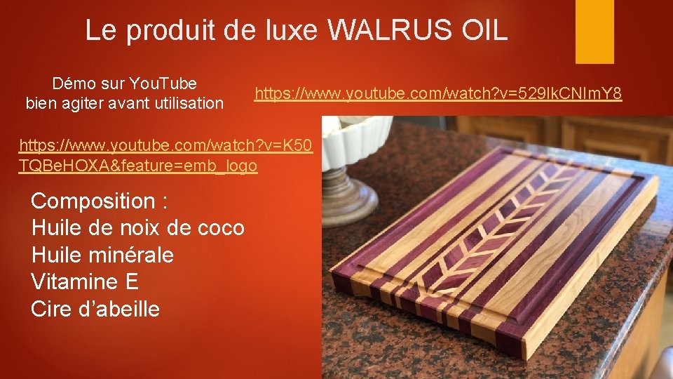 Le produit de luxe WALRUS OIL Démo sur You. Tube bien agiter avant utilisation