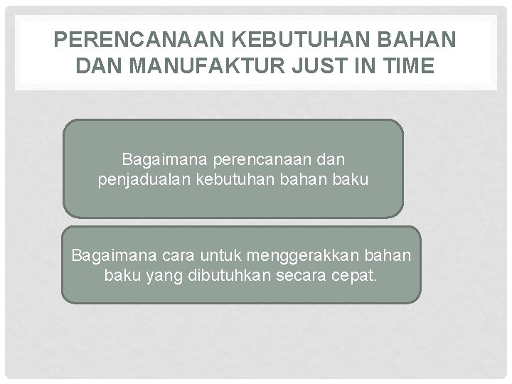 PERENCANAAN KEBUTUHAN BAHAN DAN MANUFAKTUR JUST IN TIME Bagaimana perencanaan dan penjadualan kebutuhan baku