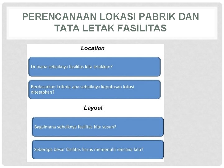 PERENCANAAN LOKASI PABRIK DAN TATA LETAK FASILITAS 