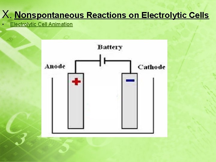 X. Nonspontaneous Reactions on Electrolytic Cells • Electrolytic Cell Animation 