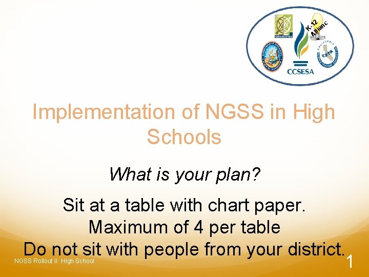 12 nc K llia A e Implementation of NGSS in High Schools What is