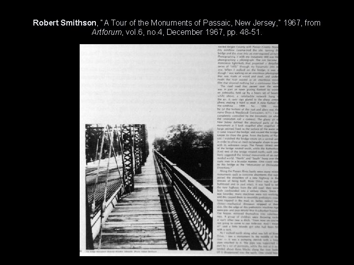 Robert Smithson, “A Tour of the Monuments of Passaic, New Jersey, ” 1967, from