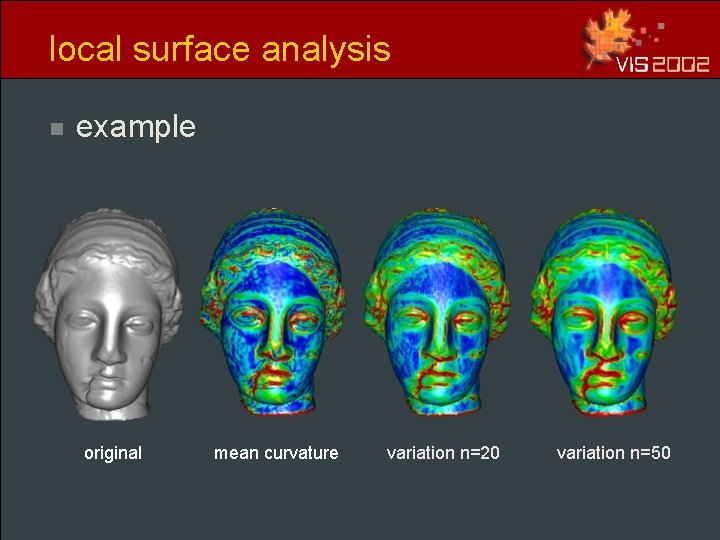 local surface analysis n example original mean curvature variation n=20 variation n=50 local surface analysis n example original mean curvature variation n=20 variation n=50