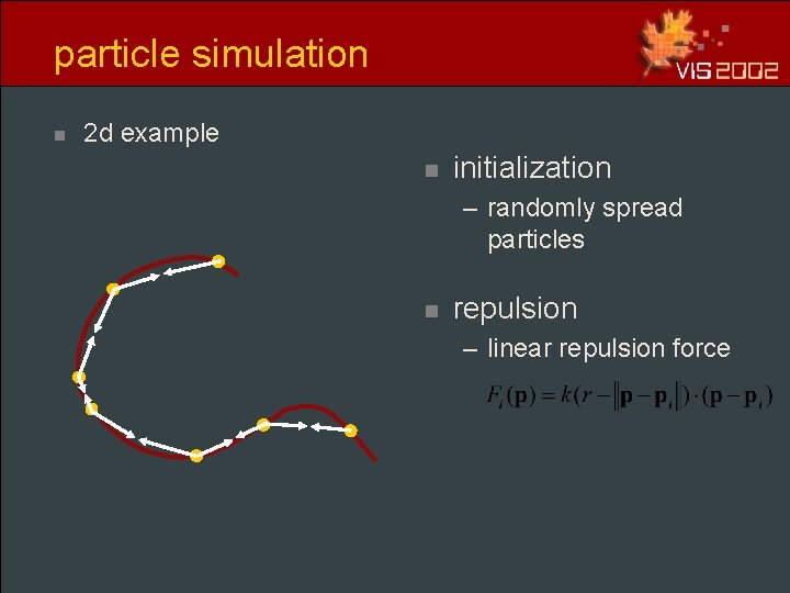 particle simulation n 2 d example n initialization – randomly spread particles n repulsion particle simulation n 2 d example n initialization – randomly spread particles n repulsion