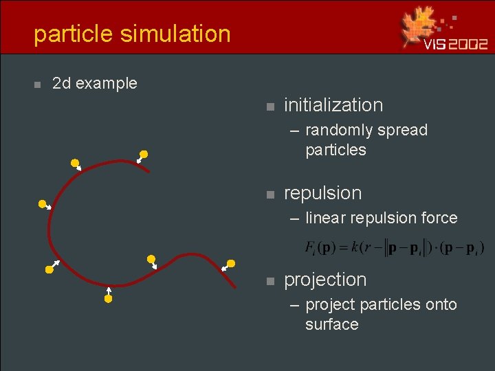 particle simulation n 2 d example n initialization – randomly spread particles n repulsion particle simulation n 2 d example n initialization – randomly spread particles n repulsion