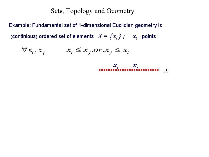 S Sets, Topology and Geometry Example: Fundamental set of 1 -dimensional Euclidian geometry is S Sets, Topology and Geometry Example: Fundamental set of 1 -dimensional Euclidian geometry is
