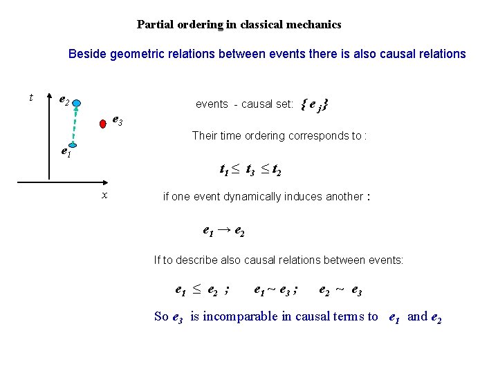Partial ordering in classical mechanics Beside geometric relations between events there is also causal Partial ordering in classical mechanics Beside geometric relations between events there is also causal