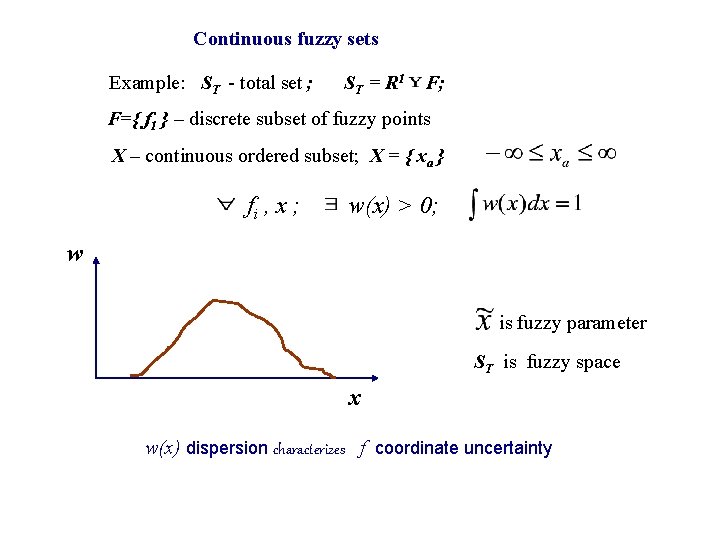 Continuous fuzzy sets EExample: ST - total set ; ST = R 1 F; Continuous fuzzy sets EExample: ST - total set ; ST = R 1 F;