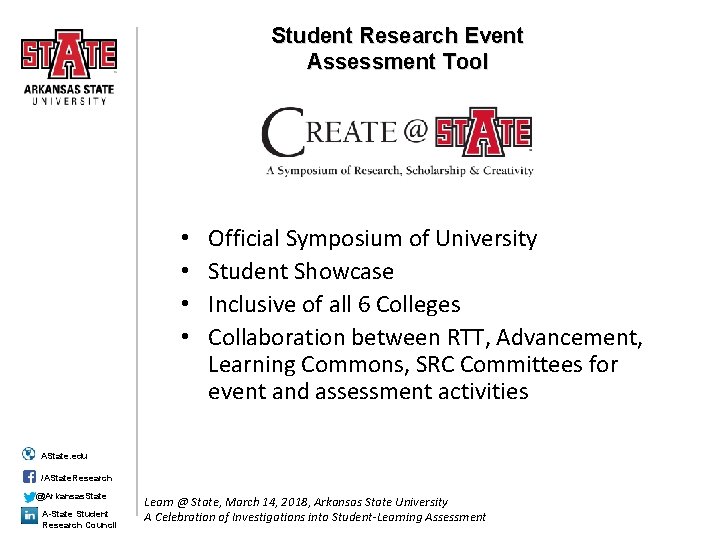 Student Research Event Assessment Tool • • Official Symposium of University Student Showcase Inclusive