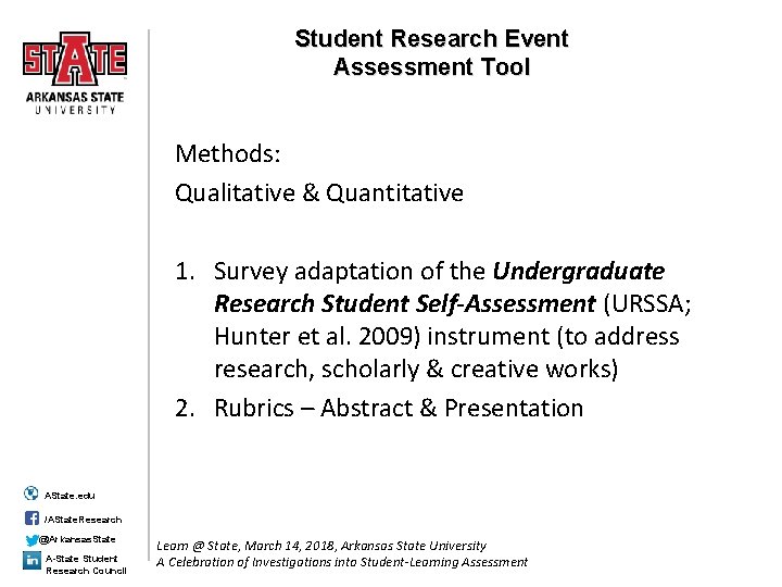 Student Research Event Assessment Tool Methods: Qualitative & Quantitative 1. Survey adaptation of the