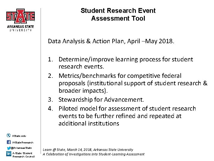 Student Research Event Assessment Tool Data Analysis & Action Plan, April –May 2018. 1.