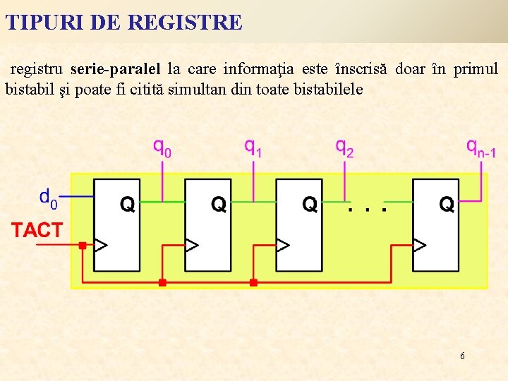 TIPURI DE REGISTRE registru serie-paralel la care informaţia este înscrisă doar în primul bistabil