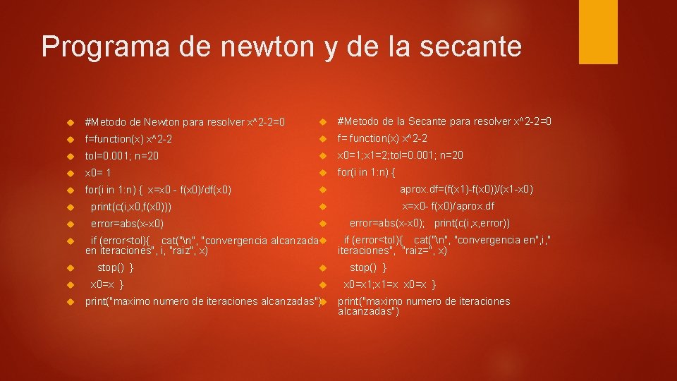 Programa de newton y de la secante #Metodo de Newton para resolver x^2 -2=0