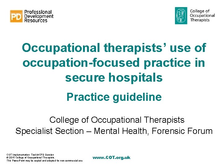 Occupational therapists’ use of occupation-focused practice in secure hospitals Practice guideline College of Occupational