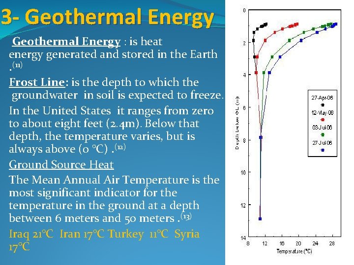 3 - Geothermal Energy : is heat energy generated and stored in the Earth