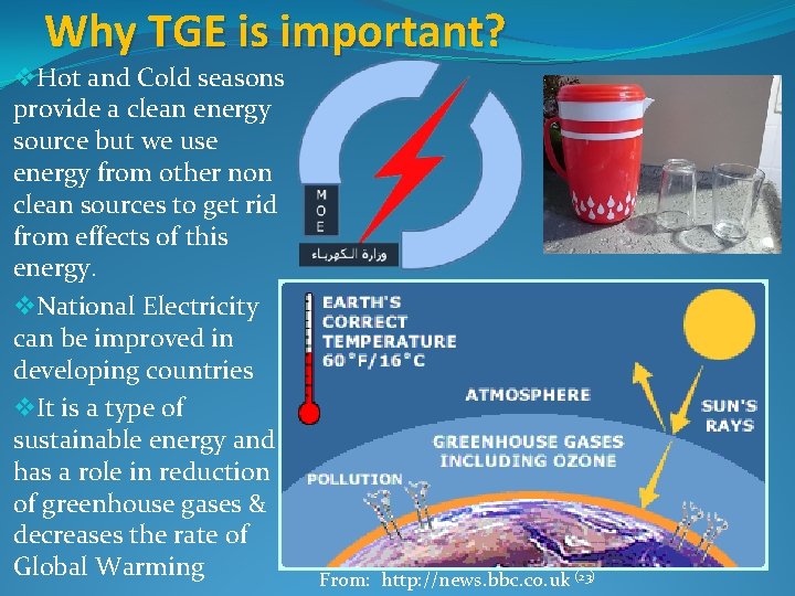 Why TGE is important? v. Hot and Cold seasons provide a clean energy source