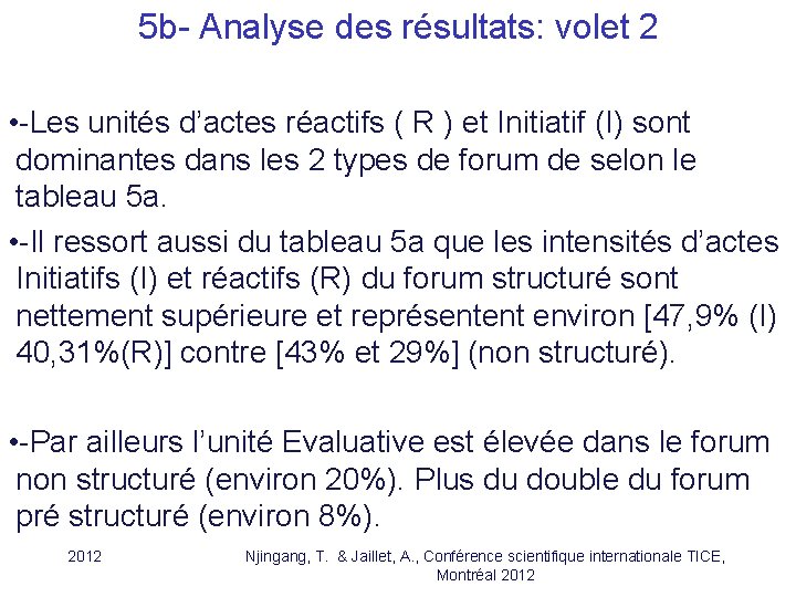 5 b- Analyse des résultats: volet 2 • -Les unités d’actes réactifs ( R 5 b- Analyse des résultats: volet 2 • -Les unités d’actes réactifs ( R