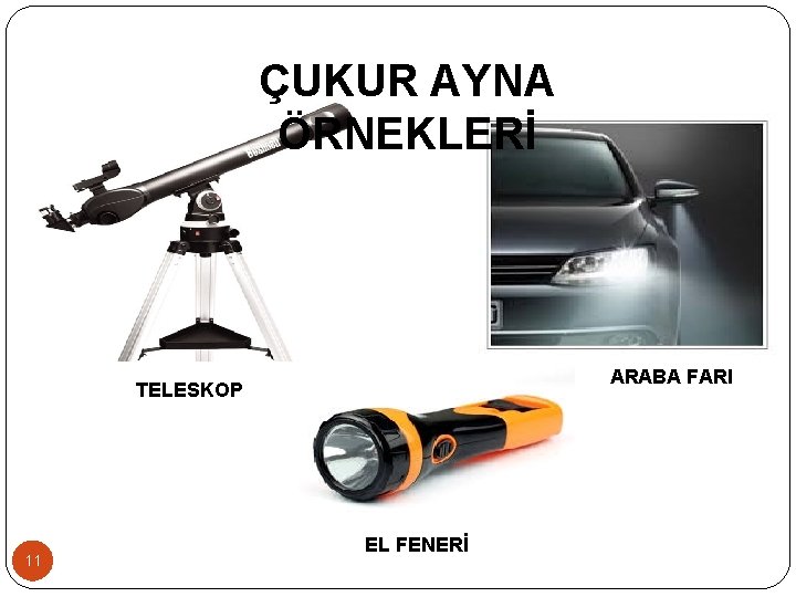 ÇUKUR AYNA ÖRNEKLERİ ARABA FARI TELESKOP 11 EL FENERİ 