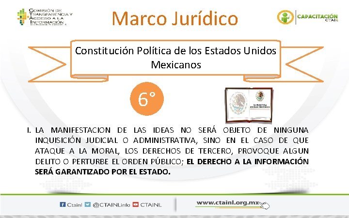 Marco Jurídico Constitución Política de los Estados Unidos Mexicanos 6° I. LA MANIFESTACION DE