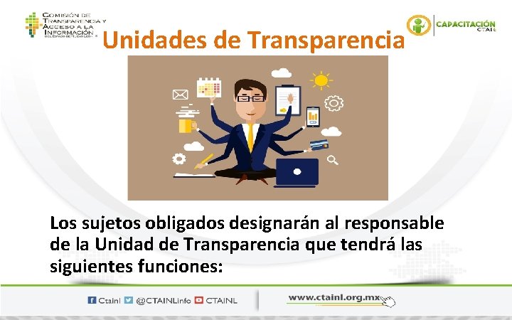 Unidades de Transparencia Los sujetos obligados designarán al responsable de la Unidad de Transparencia