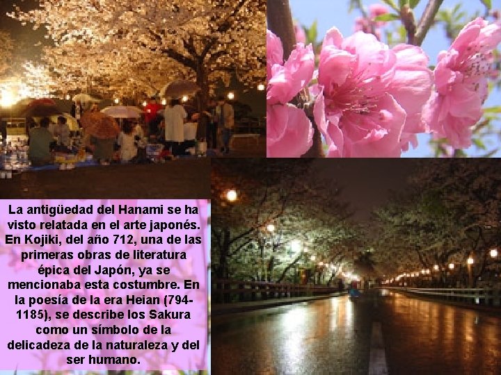 La antigüedad del Hanami se ha visto relatada en el arte japonés. En Kojiki, La antigüedad del Hanami se ha visto relatada en el arte japonés. En Kojiki,