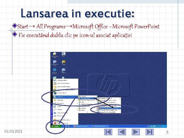 Lansarea in executie: Start→ All Programs→Microsoft Office –Microsoft Power. Point Fie executând dublu clic