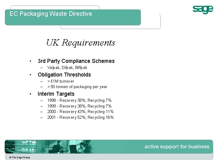 EC Packaging Waste Directive UK Requirements • 3 rd Party Compliance Schemes – •